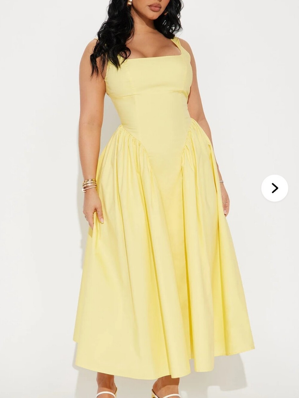Fashion Nova Sunshine Yellow Pomplin Midi Dress with Square Neck Sz L